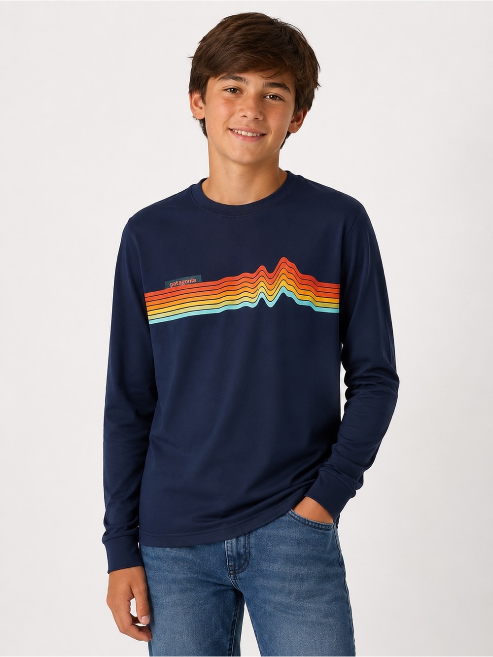 Patagonia Regenerative Organic Ridge Rise Stripe Long Sleeve Shirt (14/XL)